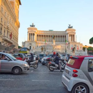 Rome introduces 30 km/h speed limit across historic centre Rome introduces 30 km/h speed limit in historic centre. Image shows congested traffic in centre of Rome. Image credit: istock