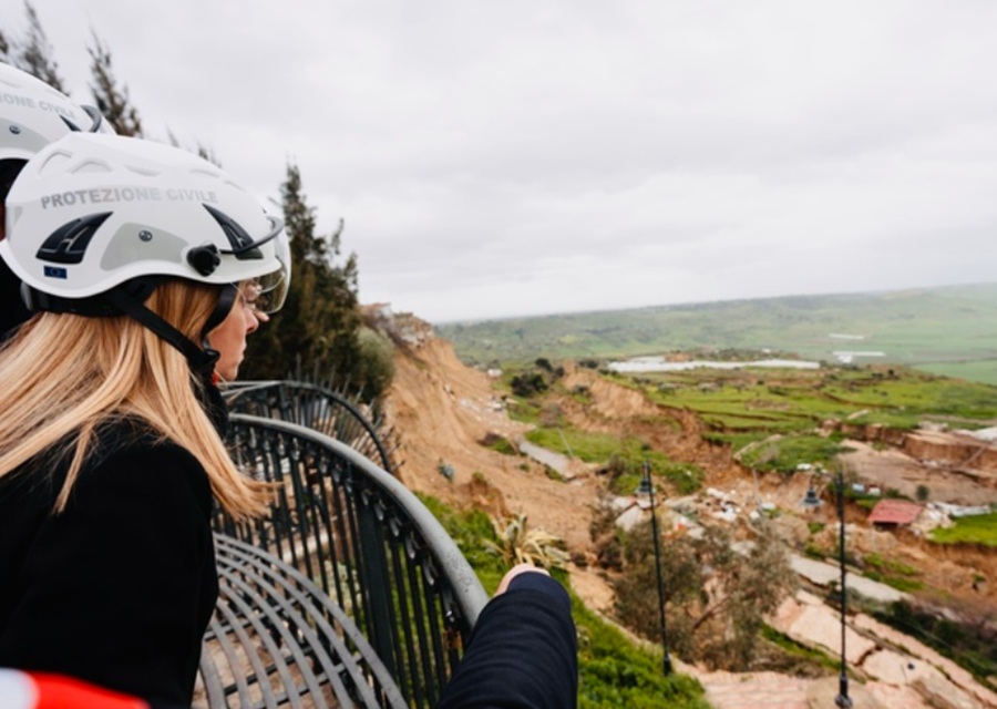 Giorgia Meloni visits landslide site at Niscemi