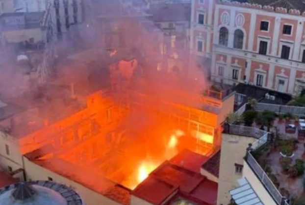 Fire at Naple's Sannazaro Theatre. Image credit: social media