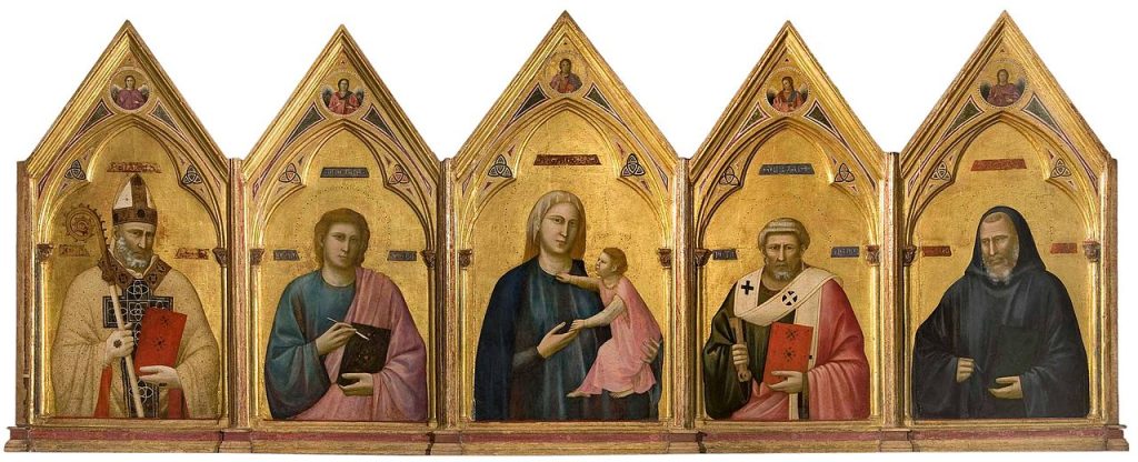Giotto. The Badia Polyptych. c. 1300. 91x340cm. Uffizi, Florence.
By Giotto - Self-scanned, Public Domain, https://commons.wikimedia.org/w/index.php?curid=10157749