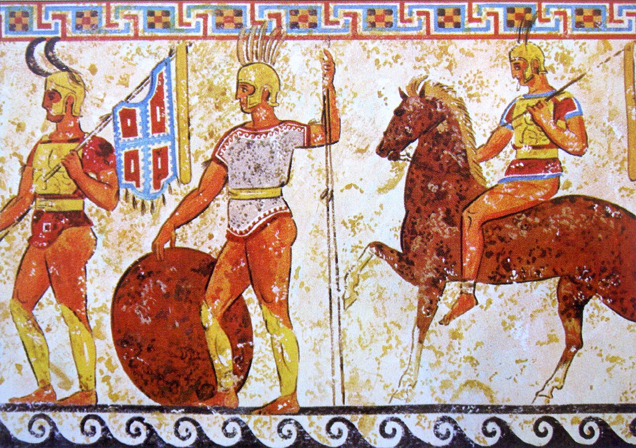 Samnite soldiers from a tomb frieze in Nola, 4th century BC By Anonymous 4th century BCE painter - "Champs de Batailles", April 2010, Public Domain, https://commons.wikimedia.org/w/index.php?curid=10128100