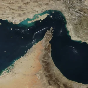 Strait of Hormuz By MODIS Land Rapid Response Team, NASA GSFC - This image or video was catalogued by Goddard Space Flight Center of the United States National Aeronautics and Space Administration (NASA) under Photo ID: 2018-12-10., Public Domain, https://commons.wikimedia.org/w/index.php?curid=145434088