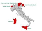 regions of Italy with 5 autonomous regions highlighted