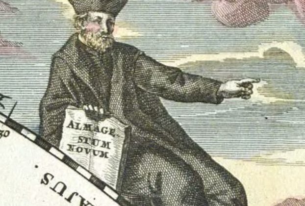 Riccioli as portrayed in the 1742 Atlas Coelestis (plate 3) of Johann Gabriel Doppelmayer. By J G Doppelmayr(Life time: 1677-1750) - Original publication: Published in 1742 in NurembergImmediate source: Atlas Coelestis,1742, Homann: Nuremberg, plate 3, Public Domain, https://en.wikipedia.org/w/index.php?curid=45302951