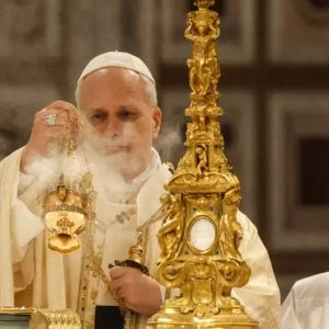 Pope Leo XIV at mass on Maundy Thursday