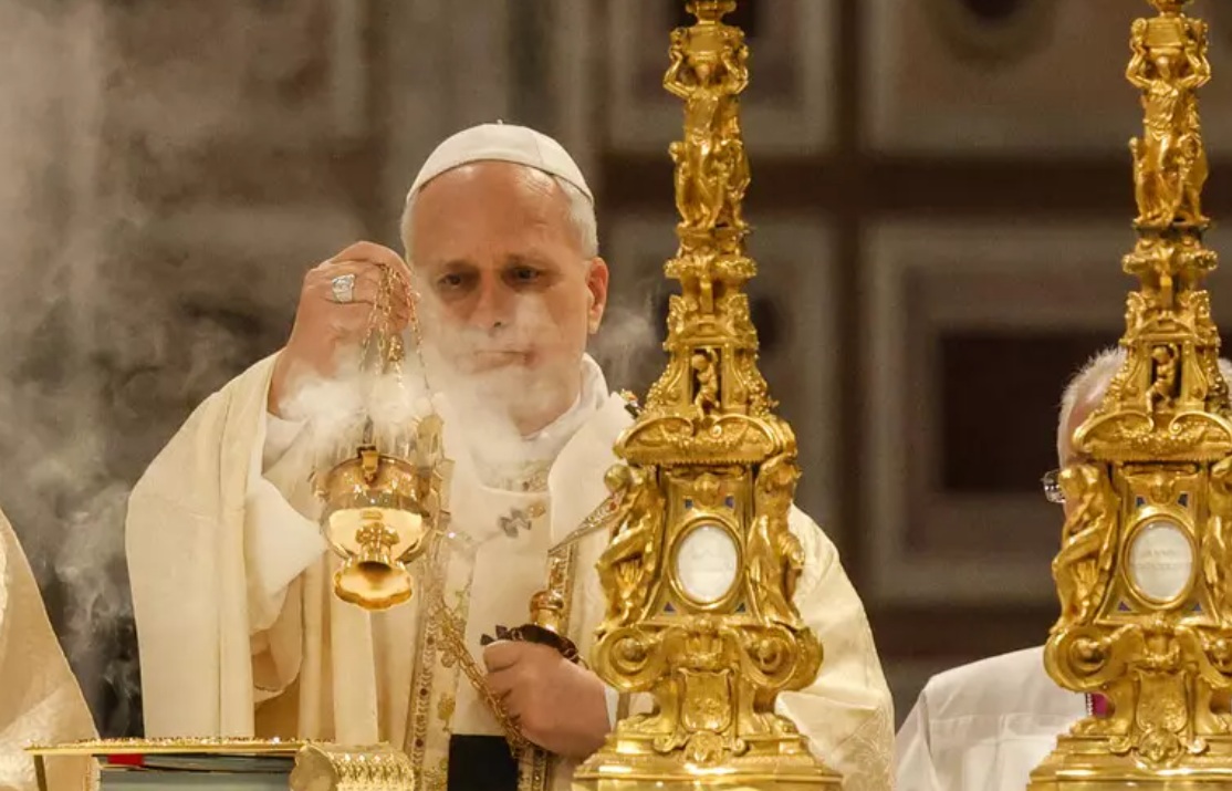 Pope Leo XIV at mass on Maundy Thursday