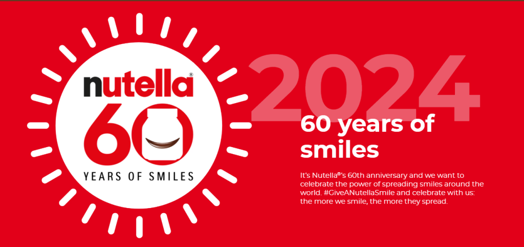 Nutella celebrating 60 years. Image credit: Nutella.com