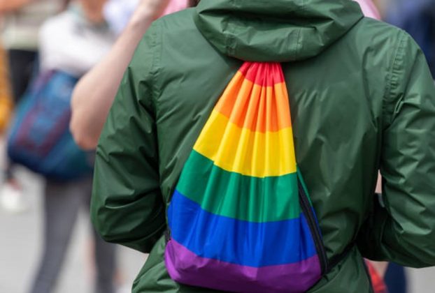 Rainbow backpack. A Torino Pride volunteer was slapped in the face because, they believe, they were wearing a rainbow backpack. Image credit: Istock