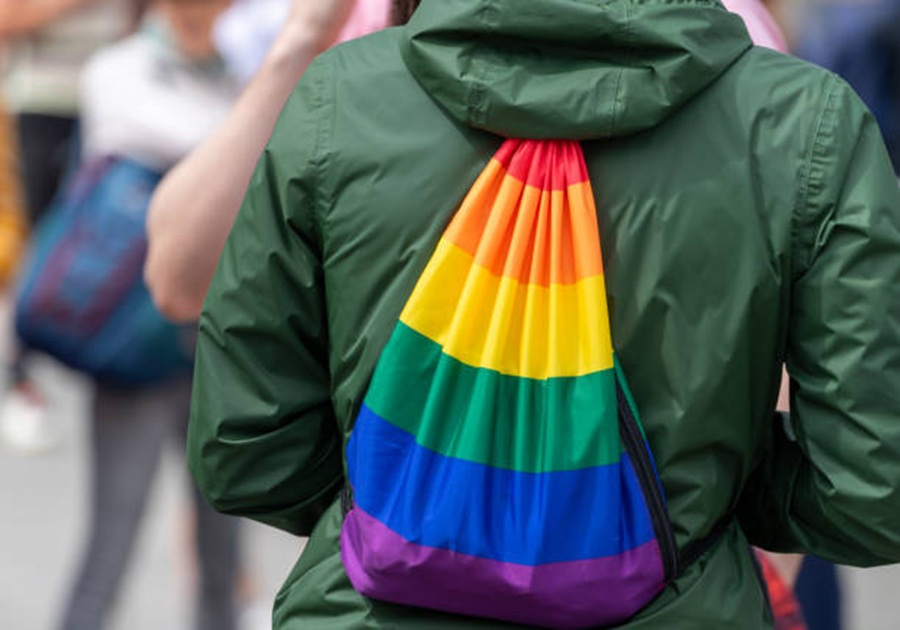 Rainbow backpack. A Torino Pride volunteer was slapped in the face because, they believe, they were wearing a rainbow backpack. Image credit: Istock