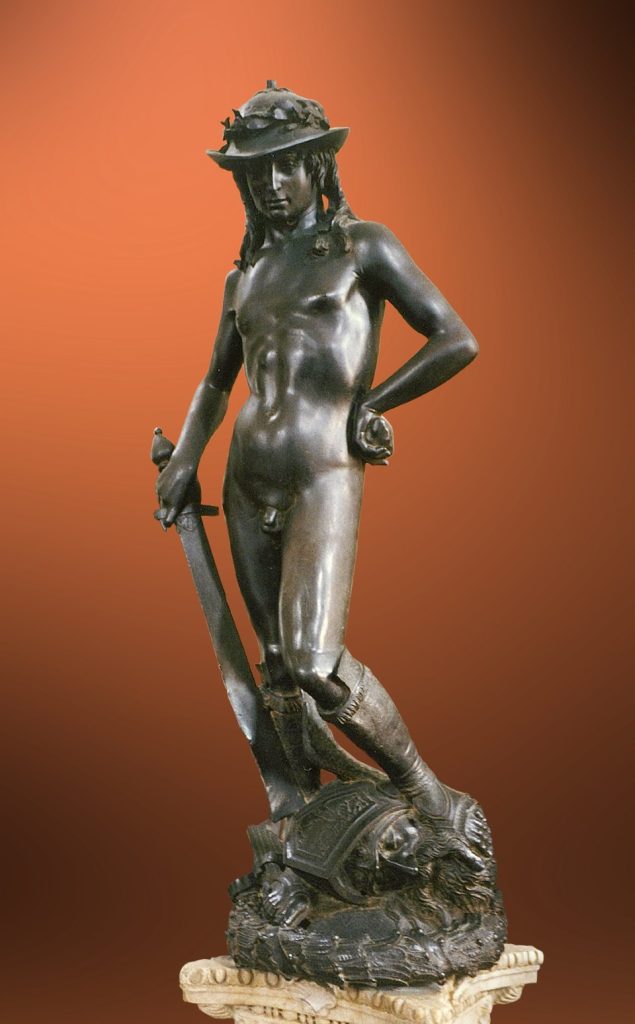 David by Donatello Por original file by Patrick A. Rodgers - File:Florence - David by Donatello.jpg, CC BY-SA 2.0, https://commons.wikimedia.org/w/index.php?curid=8967887