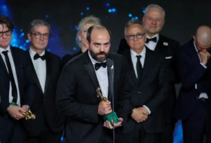 Francesco Sossai accepts the David di Donatello for Best Film for ‘The Last One for the Road’ Image credit: Ernesto S. Ruscio/Getty Images