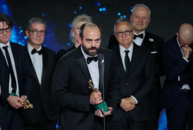 Francesco Sossai accepts the David di Donatello for Best Film for ‘The Last One for the Road’ Image credit: Ernesto S. Ruscio/Getty Images