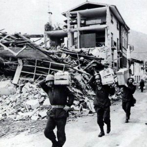 Mattarella calls for Disaster Prevention over Mitigation President asks for disaster prevention at 50th anniversary of Friuli earthquake commemoration. Soldiers at work in the earthquake-hit zone, May 1976 (ANSA)