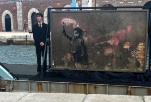 Unveiling of the restored Banksy mural, 'The Migrant Child'