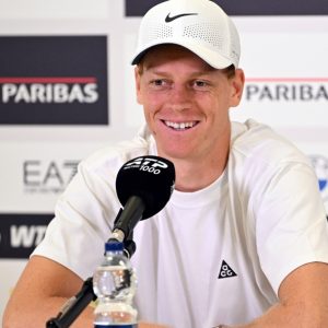 Sinner breaks Djokovic win record Jannik Sinner in his press conference after beating Djokovic record of straight wins Image credit: Foro Italico