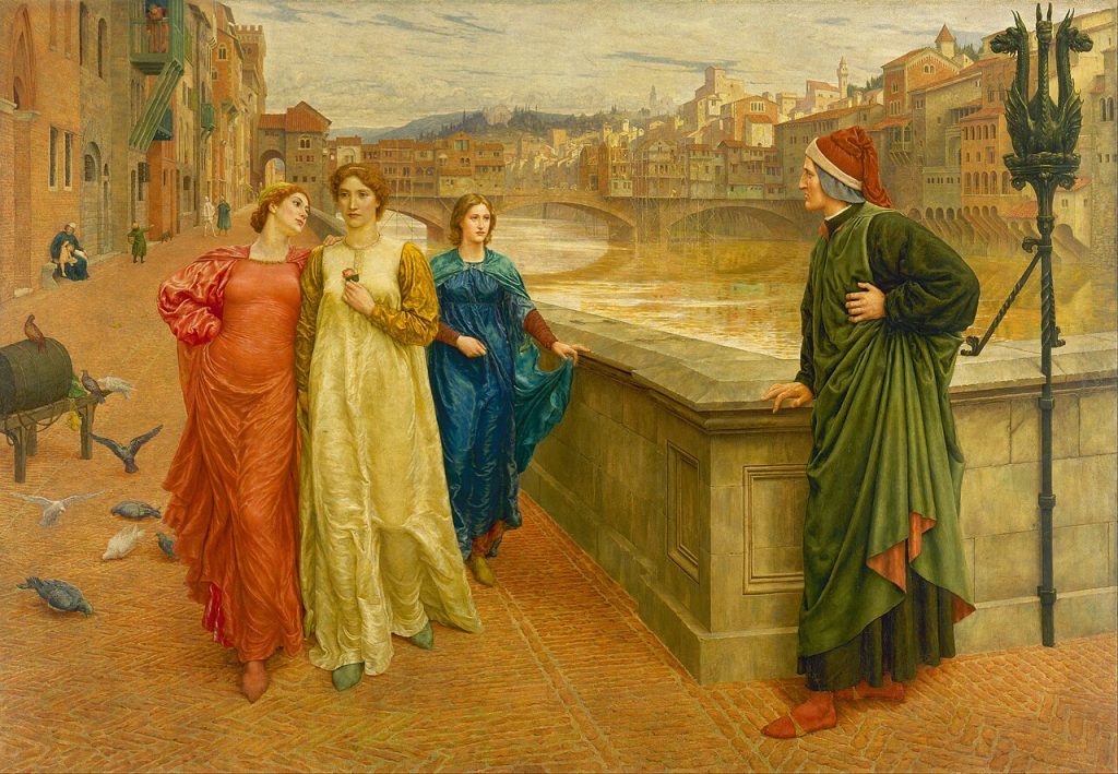 Dante and Beatrice by Henry Holiday (1839 - 1927) (British)Nació en: London, England. Murió en: London, England.Detalles del artista en Google Art Project - XAEGdUo8BUOPYQ en el Instituto Cultural de Google resolución máxima, Dominio público, https://commons.wikimedia.org/w/index.php?curid=21878677