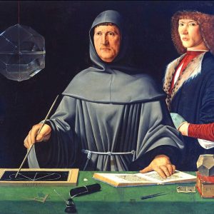 Luca Pacioli. Por Atribuido a Jacopo de'Barbari - Lauwers, Luc & Willekens, Marleen: Five Hundred Years of Bookkeeping: A Portrait of Luca Pacioli (Tijdschrift voor Economie en Management, Katholieke Universiteit Leuven, 1994, vol. XXXIX issue 3 p. 289–304) pdf, Dominio público, https://commons.wikimedia.org/w/index.php?curid=670307