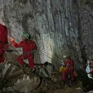 caver freed from flying boars cave in Piemonte