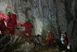 caver freed from flying boars cave in Piemonte
