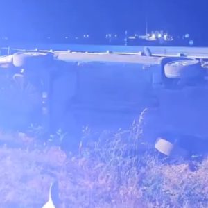 overturned car in which a sixteen-year-old was killed