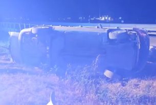 overturned car in which a sixteen-year-old was killed
