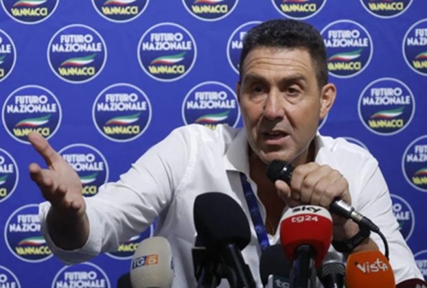 Roberto Vannacci speaking with press after the launch of his Futuro Nazionale, far-right party.