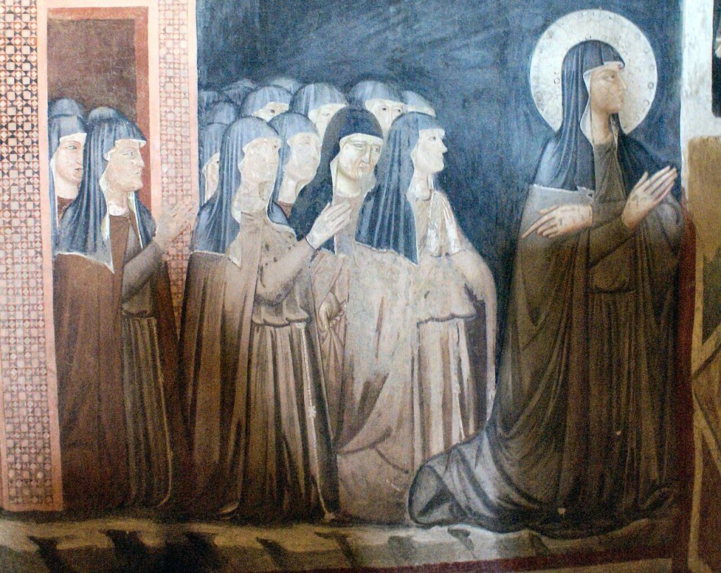 Fresco of Saint Clare and sisters of her order, church of San Damiano, Assisi 
By Gunnar Bach Pedersen - Self-photographed, Public Domain, https://commons.wikimedia.org/w/index.php?curid=2237632