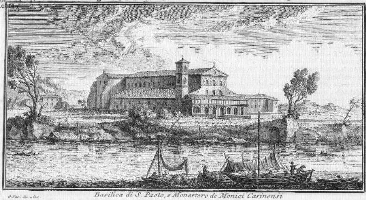 An 18th-century engraving of the Papal Basilica of Saint Paul Outside the Walls. By Giuseppe Vasi - Rome Art Lover, Public Domain, https://commons.wikimedia.org/w/index.php?curid=74711362