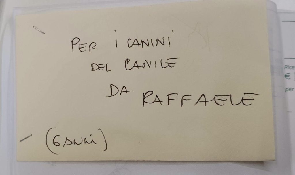 Raffaele's envelope to help the dog shelter in Pistoia