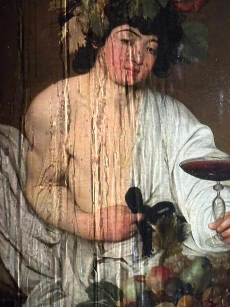 A considerable amount of rainwater hit the protective casing over Caravaggio's Bacchus. Uffizi Gallery September 17th, 2026